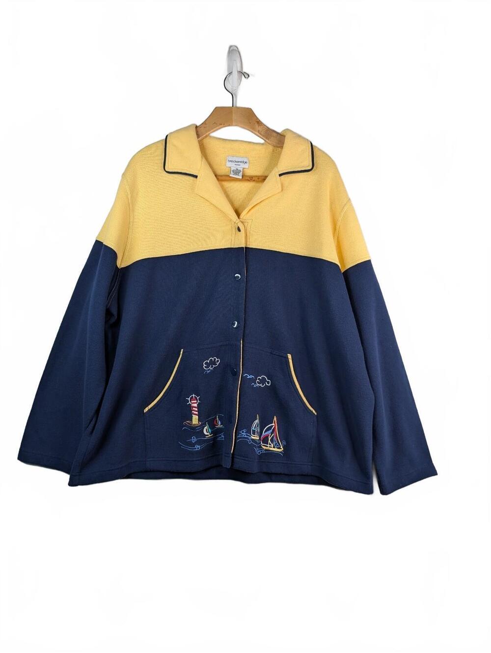 VTG Breckenridge Women's Colorblock Cardigan with Nautical Embroidery 3X
